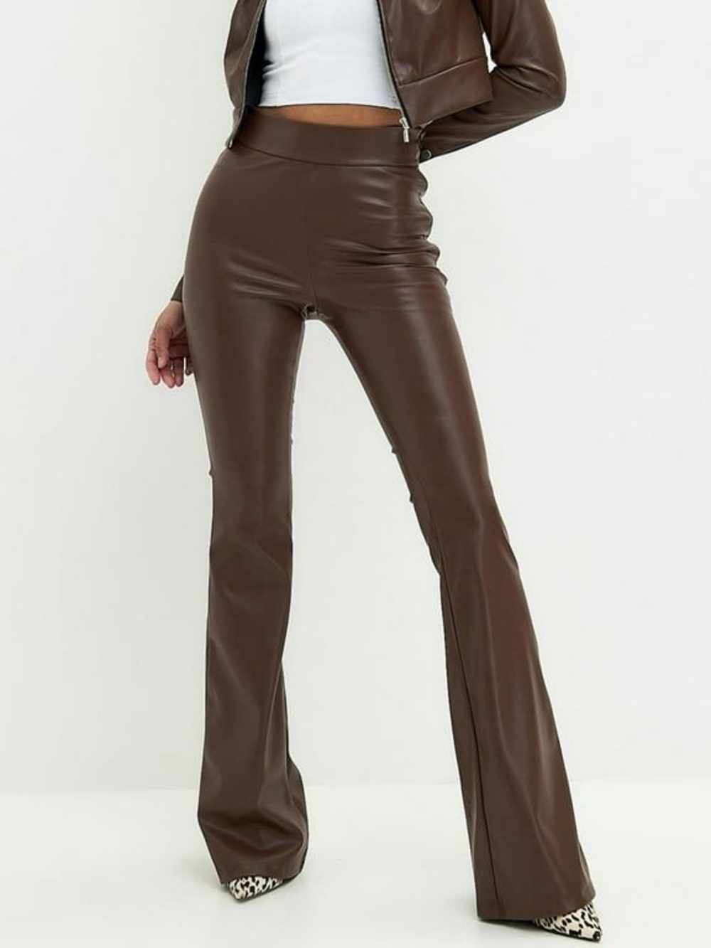 Women's Brown Faux Leather Bootcut Pants
